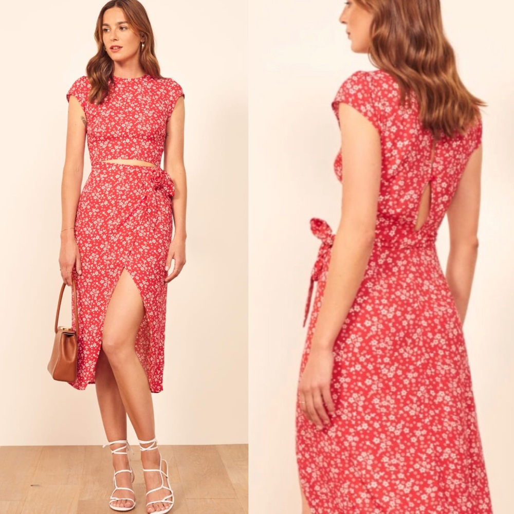 Reformation Alana Floral Wrap Midi Dress in Merci